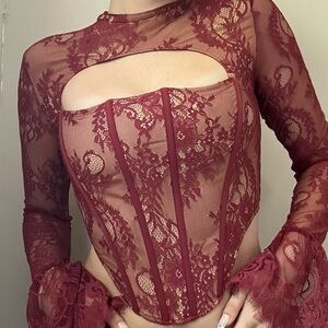 Fashion Nova Long Sleeve Lace Corset Top